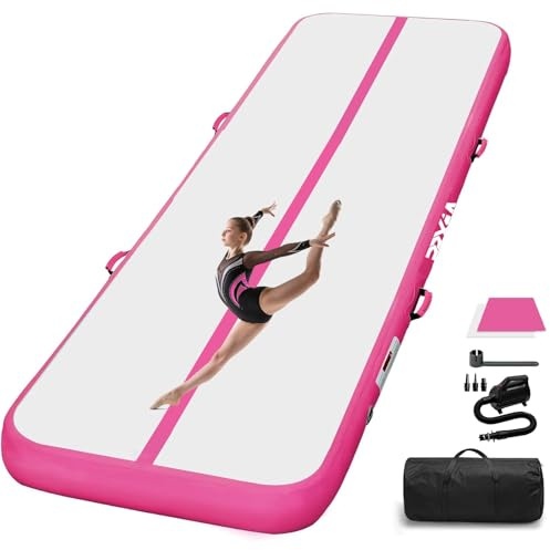 PPXIA Gymnastics Mat Inflatable Tumbling Mat 3M/4M/5M/6M Tumble Track, Air Gym Track with Electric Air Pump for Home Use/Cheerleading (Pink, 400 * 100 * 20 CM)