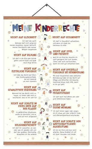 EASTJOY Kinderrechte Poster,Lernposter,Motivationsposter,als Wanddekoration für Kita oder Grundschule,Mit Teakholz-Posterleiste,DIN A2 (60x40cm) (Typ A)