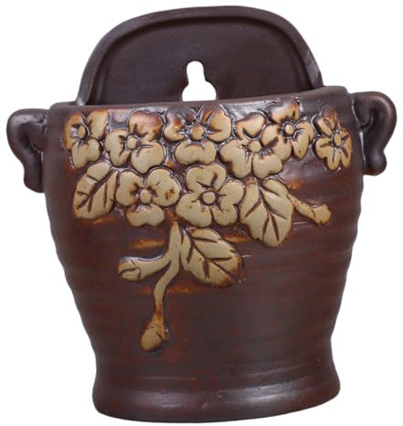 FONDOTIN Retro Ceramic Hanging Planter for Wall Vintage Wall-mounted Flower Pot for Small Cacti and Artificial Plants Decorative Home and Bedroom Decor