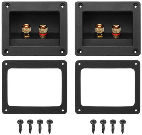 sourcing map 2Pcs 3 Inch Square Speaker Box Terminal Cup, 2-Way Subwoofer Plug Connector Double Binding Posts Spring Loaded Jack for Car Stereo Speakers Wire Sub Box