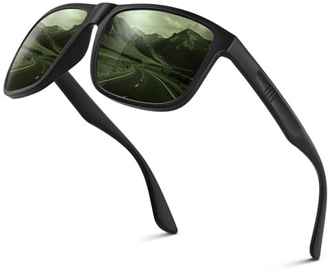 Wrimen Sonnenbrille Herren-Polarisiert-UV400 Blend Schutz-Mode-Retro-Unisex-Ultraleicht-Sonnenbrillen-Klassisch Rechteckig-Outdoor Sport Brille für Fahren Reise Angeln Dunkelgrün