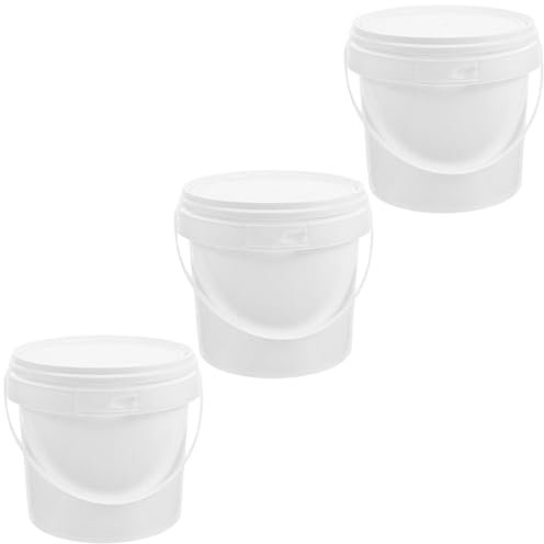 Podets en plastique de 3pcs avec couvercle 2L, seaux de peinture lourds avec des poignées pour l'eau, le stockage, l'organisation garage, le jardinage et les fournitures d'artisanat