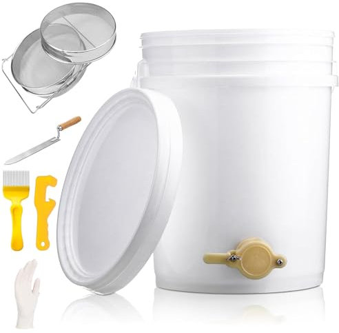 Hanured® Attrezzature per la raccolta del miele, Secchio per miele 20L con Setaccio doppio, Forchetta coltello disopercolatore, per apicoltura