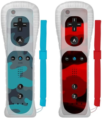 SWCTIM Wii Controller 2 Pack,Remote Controller Compatible with Nintendo Wii/Wii U with Silicone Case and Wrist Strap (Camo Blue and Camo Red)