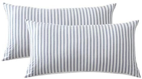 SOULFUL Kissenbezüge 40x80 Baumwolle Gestreift Jacquard Oeko-TEX Denimblau | Gewaschene Baumwolle Boho Kissenbezüge 2 Teilig mit Reißverschluss Atmungsaktiv