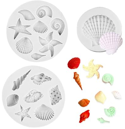 3 PCS Silicone Moulds for Crafting,Under The Sea Cake Decorations,Creative Sea Theme Silicone Mold for Cake Chocolate Candy DIY Decoration,Gray-White