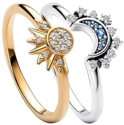 GHPKOTW 2 Sonne Mond Ringe, Stilvolle Damenringe, Verstellbare Fidget Ringe, Stapelbare Schmuckringe, Anti Stress Accessoires, Trendiges Geschenk Für Frauen