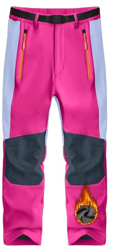 Holure Children's Softshell Fleece Athletic Pants, Waterproof Windproof & Warm Ski Pants with Zipper Pockets.Rose Red 04 6-7Y