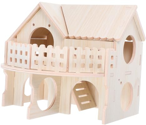 JOINPAYA Hamsterh mit Mehreren Kammern Doppelschichtig Naturholz Transparenten Fenstern Spielhaus für Kleintiere Abnehmbar und Leicht zu Reinigen Zubehör für Hamsterkäfig Innenbereich
