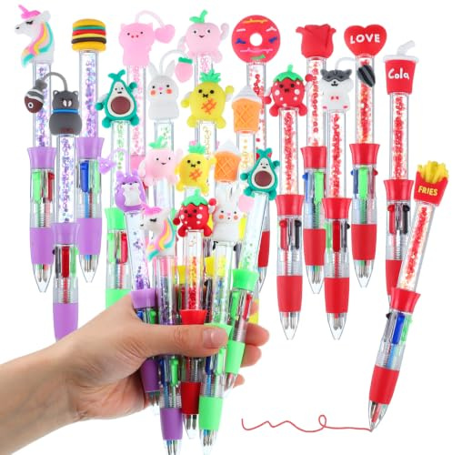 Yoosso 20 Stück 4-in-1 Kugelschreiber Set | Cartoon-Design Geschenke Zur Einschulung Gastgeschenke für Schüler Adventskalender Füller Mitgebsel Einschulung