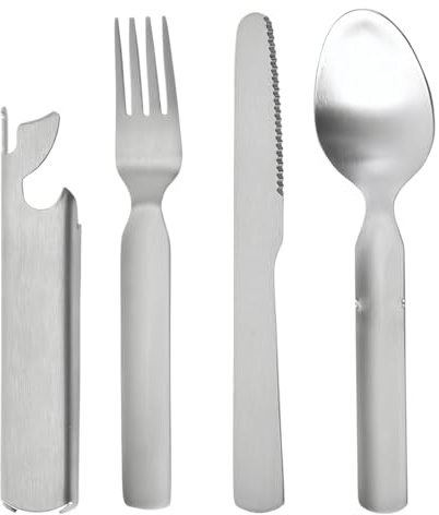 MUNZE Camping-Besteck, 4-Teiliges Essbesteck Set Aus Edelstahl, Klassisch, Farbe Sandgestrahlt, Maße 17,3X4,2 Cm, Für Outdoor Und Camping