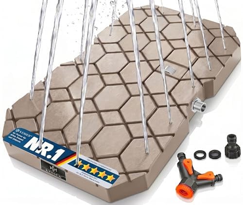 KESSER® Bodendusche Geo Gartendusche, Dusche für alle - Groß, Klein & Vierbeiner, rutschfest, UV- & Wetterfest, Rostfrei & Schimmelresistent, Steuerung über Fußrad, Inklusive Zubehör, Taupe