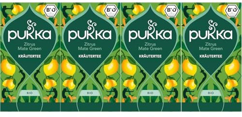 Pukka | Bio Kräutertee „Zitrus Mate Green“ | Grüntee, Yerba Mate, Guarana & Zitrusfrüchte | Tee für den Start in den Tag | 4 x 20 Teebeutel
