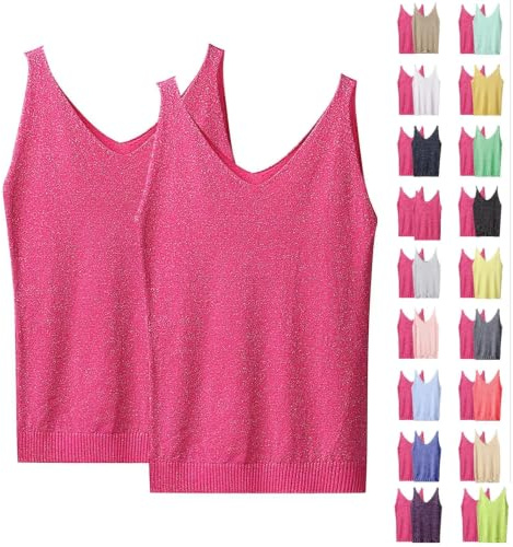 Debardeur Paillette Femme Doré Blanc Orange Rose Sexy sans Manches Bleu Dore Débardeur Sport Col en V Tee Shirt Gilet Décontracté à Paillettes T-Shirt à Bretelles Élégant Couleur Unie Soirée Tops M S