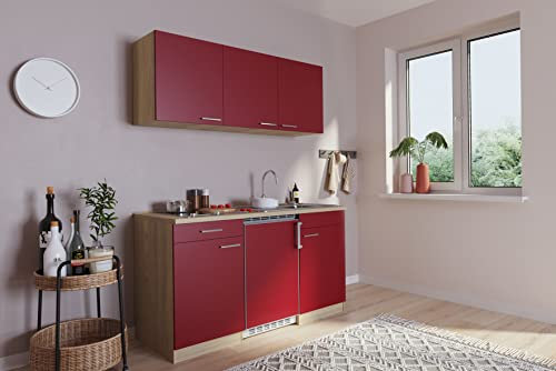 Küche Miniküche Singleküche Küchenzeile Pantry Eiche Rot Luis 150 cm Respekta