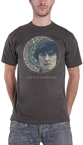 George Harrison Men's Circular Portrait Short Sleeve T-Shirt, Grey (Charcoal), Large