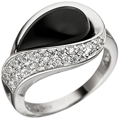 Ring Damenring mit Zirkonia weiß & Onyx schwarz 925 Silber Silberring Onyxring, Ringgröße:Innenumfang 62mm ~ Ø19.7mm