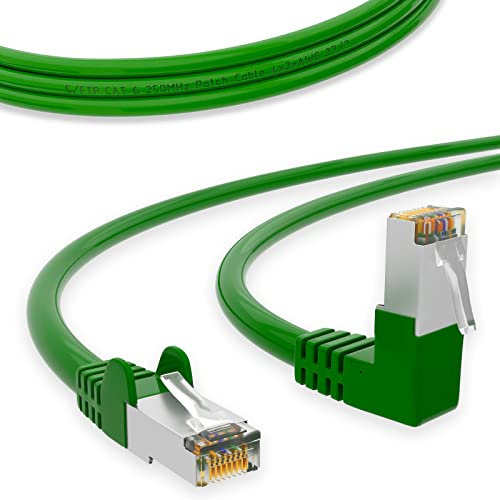 HB Digital Câble réseau LAN coudé à 90° Fiche RJ45 1 m 100 cm Cat 6 en cuivre vert