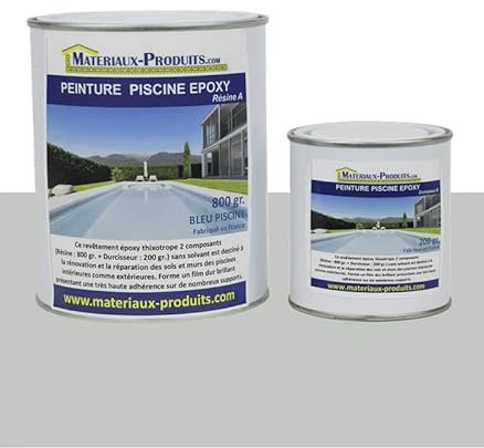 MATPRO - Peinture Piscine Epoxy - Sans Solvant - Très Haute Adhérence sur Béton, Ciment, Enduit - Application Travaux Neufs/Réparation - Gris Clair - 1Kg