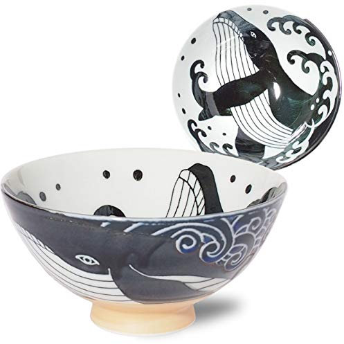Minorutouki Mino-yaki Japanese Ceramic Rice Bowl Whale Blue (12.5×6.5cm Large Size) Japan Import 754213
