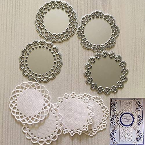PeriwinkLuQ Stanzschablonen, rund, Spitze, Metall, für Scrapbooking, Album, Prägewerkzeug, 4 Stück