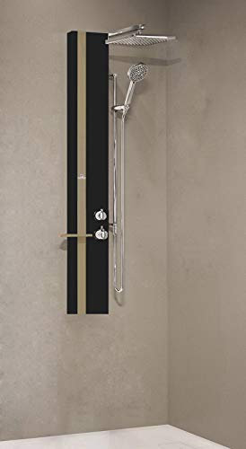Colonna Doccia Novellini Line 2 Standard Attrezzata Miscelatore Termostatico Colore Nero Opaco Fascia Mensola Tortora Soffione Ripiano Porta Oggetti Doccetta Misura 22x57,5xH150 cm
