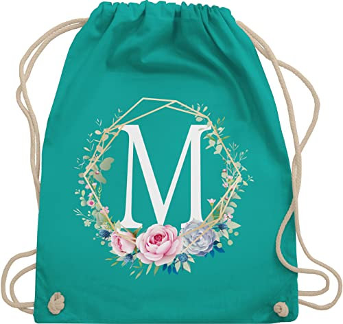 Turnbeutel Rucksack - Geschenk mit Initialen Tasche - Anfangsbuchstabe M - Buchstabe M - Unisize - Türkis - einem turnsackerl kindergarten buchstaben beutel name stoffrucksack anfangsbuchstaben