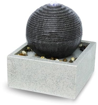 Moderne Innen- und Außenbrunnen weiße LED, entspannende Zen -Tischdekoration, Geschenkidee für besondere Anlässe, H 34x30x30cm - Bonny Zen'light, Grau