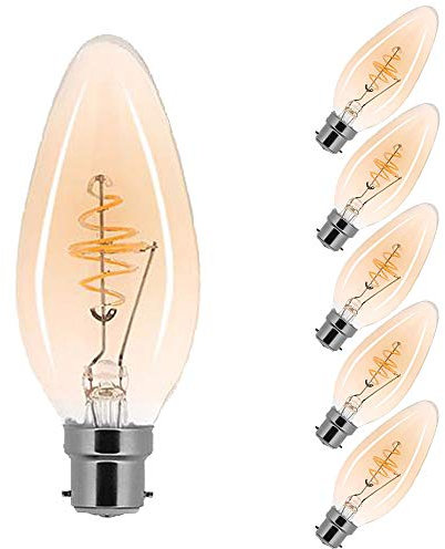 NCC-Licht 5 x LED Spiral Filament Leuchtmittel Kerze 2,5W B22 Gold extra warmweiß 2000K