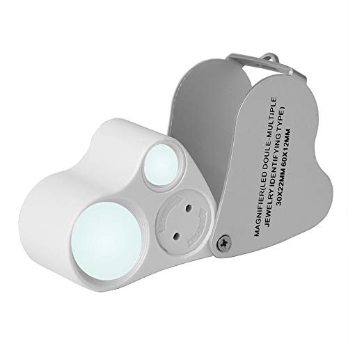 Loupe de Poche Pliante Loupe de Lecture Éclairée Portable avec 2 LED Verres Lentilles de Grossissement 30X 60X Loupe Optique Electronique Haute Clarté pour Seniors Bijoulier Horloger Artisanat