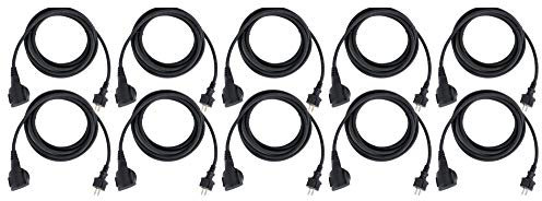 Stagecaptain PSPEXT-5 Verlängerungskabel 10er Set - Länge: 5m - Schutzklasse IP44 - H07RN-F Kabel (3X 1,5 mm²) - Gummiummantelt - Mit Kindersicherung und Abdeckkappe - Schwarz