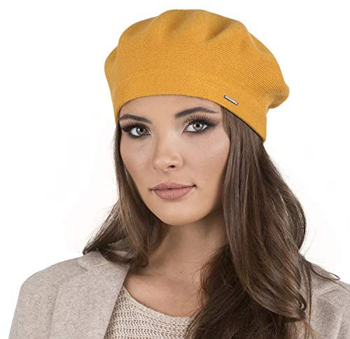 VIVISENCE Damen Baskenmütze Eleganter Wintermütze Warm Und Gemütlich Kopfbedeckung An Winter Und Herbst Warm Dick Strickmütze, Klassisch Mütze Für Frauen Modell 7005, Honig,Einheitsgröße