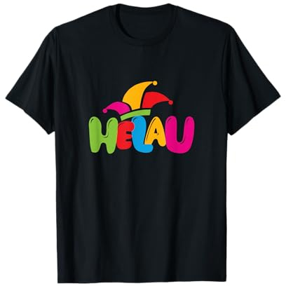 Helau mit bunten Buchstaben und Narrenkappe T-Shirt
