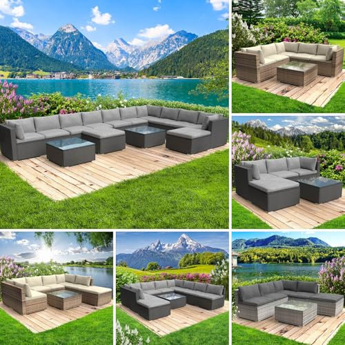 BRAST® Gartenmöbel Lounge Set XXL | 8-12 Personen viele Modelle & Farben | inkl. extra Dicke Kissen | TÜV geprüft | Outdoor Loungemöbel Sitzgruppe Essgruppe Garnitur | Dreams Schwarz