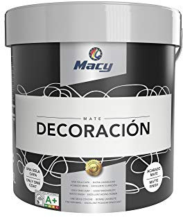 Macy Pintura Plástica Mate Decoración Interiores Excelente Cubrición, Acabado Perfecto. Color Blanco 15 Litros