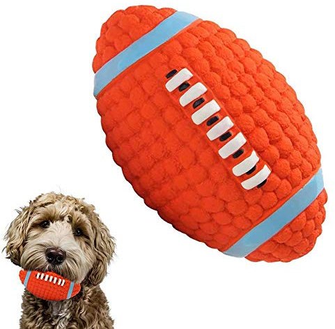 LYINBO Gummiball für Hunde, quietschendes Hundespielzeug, Rugby-Ball, quietschender Latex-Gummi, Hundespielzeug-Bälle, bissfest, Zahn-Trainingsspielzeug für Hunde – 14 x 8 cm