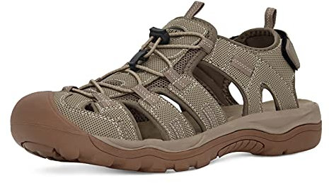GRITION Sandalias de Senderismo Hombre, Deportivas Verano Trekking Punta Cerradas Playa Exterior, Ajustable Antideslizantes Zapatillas Casuales Caminar Agua Calzados 45EU-Beige