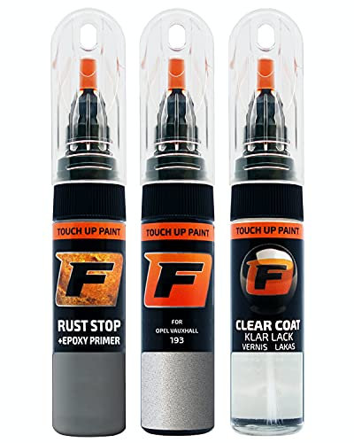 FIRANTO Lackstift Autolack Reparaturset für Opel Vauxhall 193 Platinum/Aluminium Silber/Silver - 3-in-1 Autolack Kratzer Reparaturstift 15ml Grundierung, Klarlack