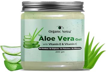 Organic Netra Pure Aloe Vera Gel with Vitamin C & E for Skin, Face and Hair | Helps to Repair and Smoothens Hair | Relax and Renew Your Skin and Scalp | Paraben Free & Sulphate Free - 200 Gm