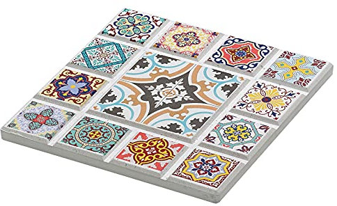 Zassenhaus Untersetzer Orientalisches Design Stern, Keramik, mit Rutschfestem Korkboden 20 x 20 x 1 cm, 057683, Weiß