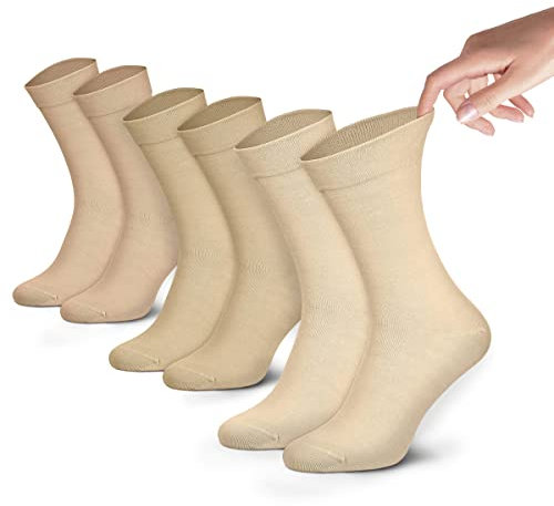 Piarini Gesundheits Socken ohne Gummibund Frauen 3er Pack - Socken mit weitem Bund aus Baumwolle Beige 39 40 41 42