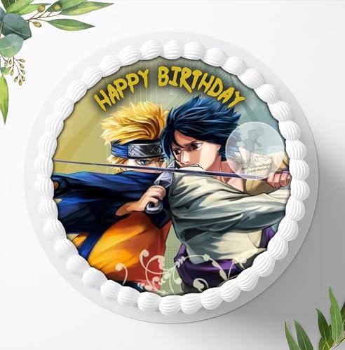Für die Geburtstags Torte, Zuckerbild kompatibel mit: Naruto and Sasuke, Essbares Foto für Torten, Fondant, Tortenaufleger Ø 20cm, 0077z