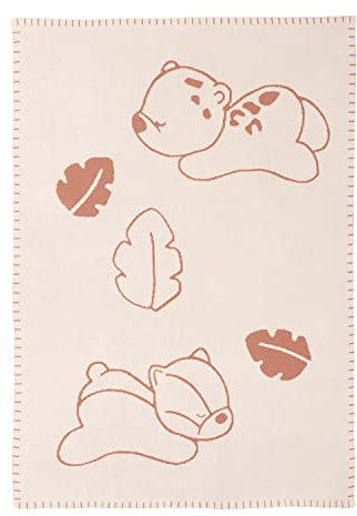 Nattou Kuscheldecke für Babys, Wendecover, 100 % Baumwolle, Ca. 75 x 100 cm, Vegan, Boris & Jungo, Beige