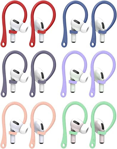 Rqker Sport Ear Hooks Compatible with AirPods 3 2 1 & Pro, 6 Pairs 6 Colors Anti Slip Anti Lost Silicone Earhook Ear Loop Compatible with AirPods Pro 3 2 1, 6 Pairs, Red/Pink/Green/Purple/Gray/Blue