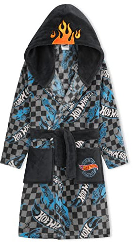 Hot Wheels Bademantel Kinder Jungen Mädchen Morgenmantel Fleece (Grau, 4-5 Jahre)
