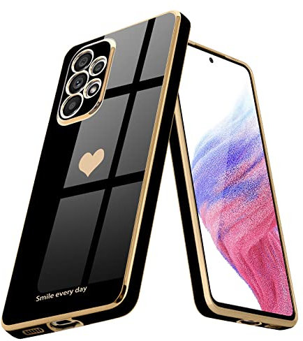 Teageo Kompatibel mit Samsung Galaxy A53 5G Hülle, Süße Herzmuster Mädchen Handyhülle Luxuriös Galvanisierte Glitzer Weich TPU Kameraschutz Kratzfest Stoßfest Schutzhülle für Samsung A53 5G, Schwarz