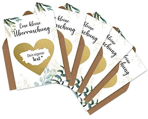 OWLBOOK® 5 Rubbelkarten zum selber beschriften | Überraschung | Rubbellos für eigenen Text | zum Schwangerschaft verkünden | Geschenkgutschein | Karte mit Rubbelherz und Briefumschlag