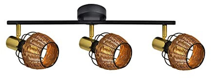 Zumaline COPA Ceiling Spotlight Bar, Black, Gold, Rattan, 3X E14