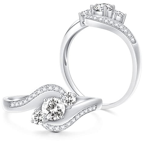 Molioaki Verlobungsring Gold 9 Karat (375) Weißgold eheringe damen Diamantring Brillantschliff 5A Zirkonia ring Verlobung Hochzeit Geschenk mit CZ-58