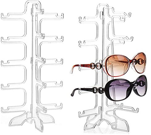 JINJUMEI 2 Stück Brillenständer, Sonnenbrille Display, 5-Lagen Brillen Aufbewahrungs Präsentationsregal, für Aufbewahrung und Präsentation Brillen (Transparent)